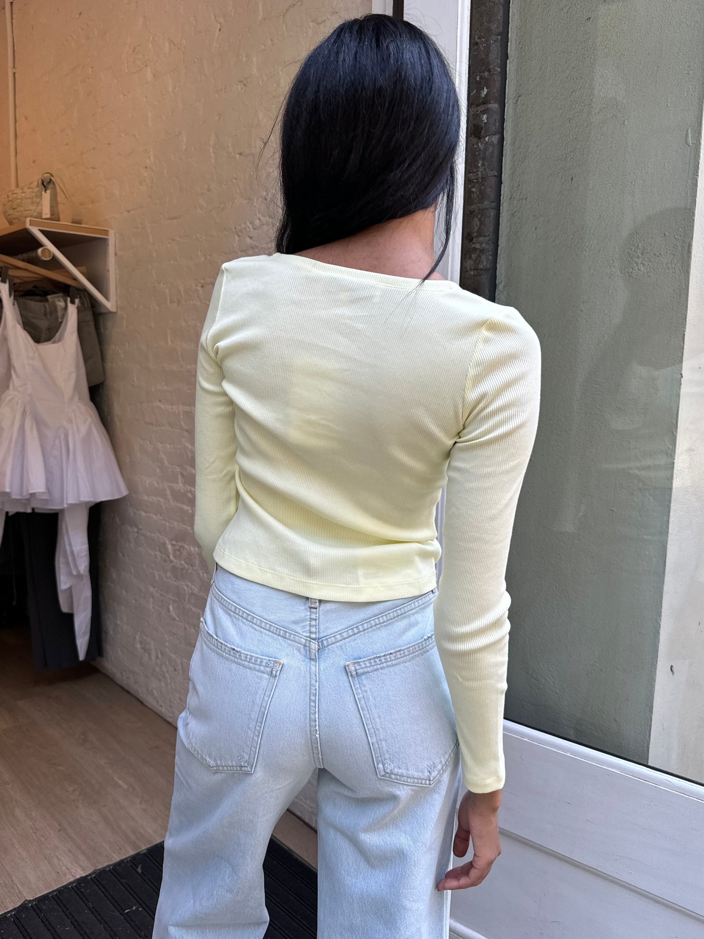 Sandra Rib Jersey Top in Light Yellow