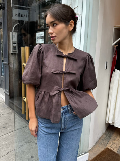 Anna Top in Linen Coffee