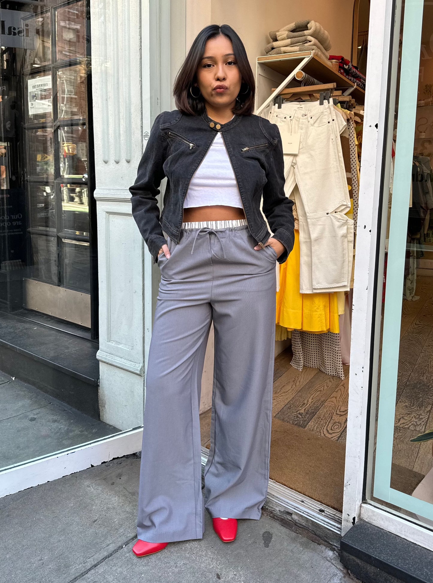 Calvin Double Waist Trousers in Grey