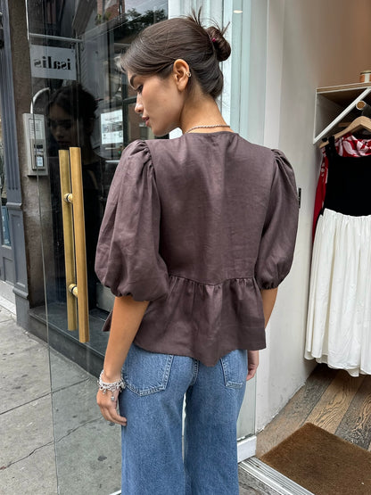 Anna Top in Linen Coffee