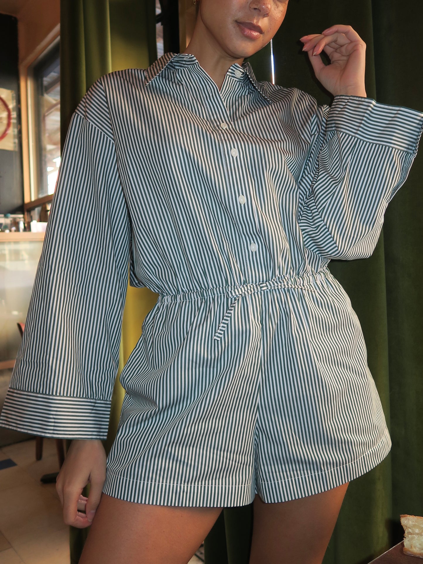 Freja Playsuit in Green Stripe