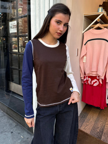 Luca Longsleeve Top in Chocolate Patchwork