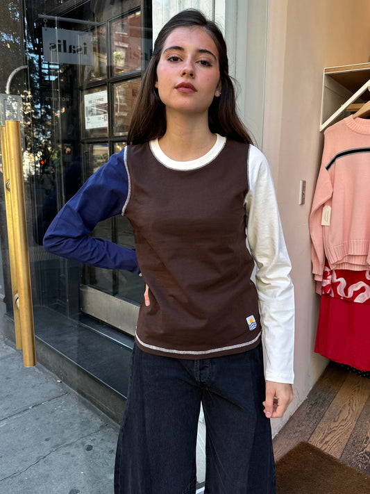 Luca Longsleeve Top in Chocolate Patchwork