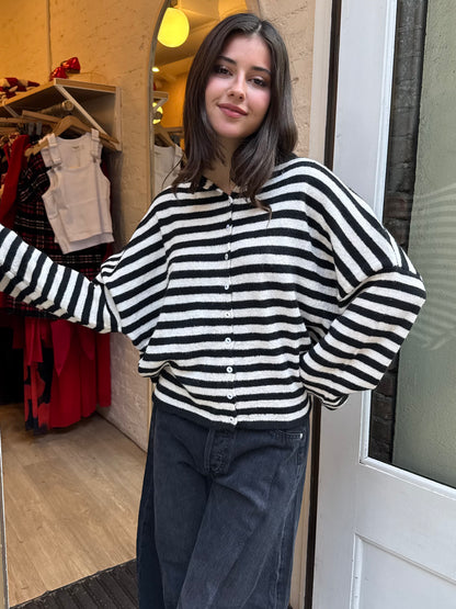 Pisces Button Down Cardigan in Black & White Stripe