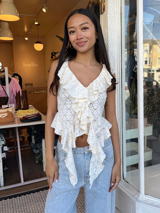 Anaya Ruffle Top in Cream