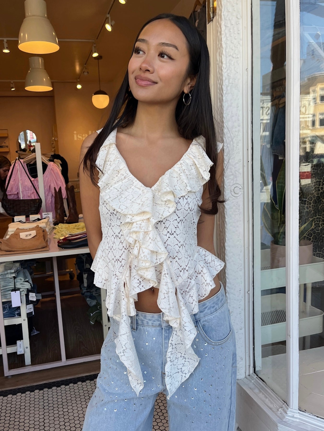 Anaya Ruffle Top in Cream