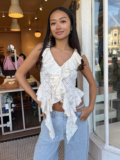 Anaya Ruffle Top in Cream