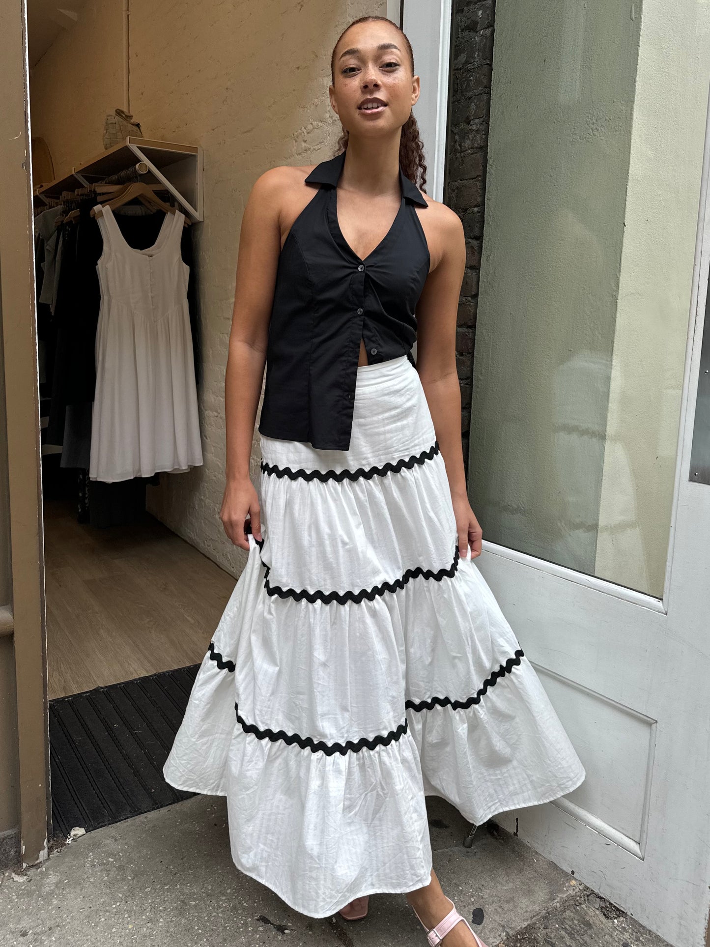 Vixen Stitch Maxi Skirt in White Black