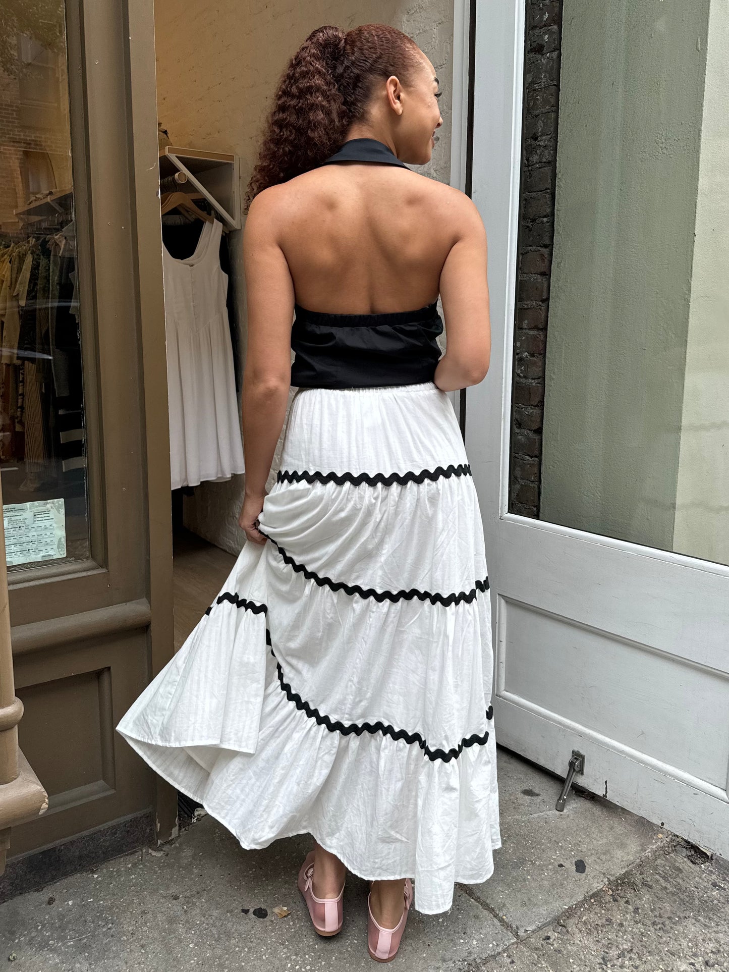 Vixen Stitch Maxi Skirt in White Black