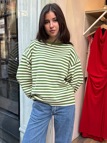 I Can't Believe It's Not Vintage Crewneck in Green Stripe