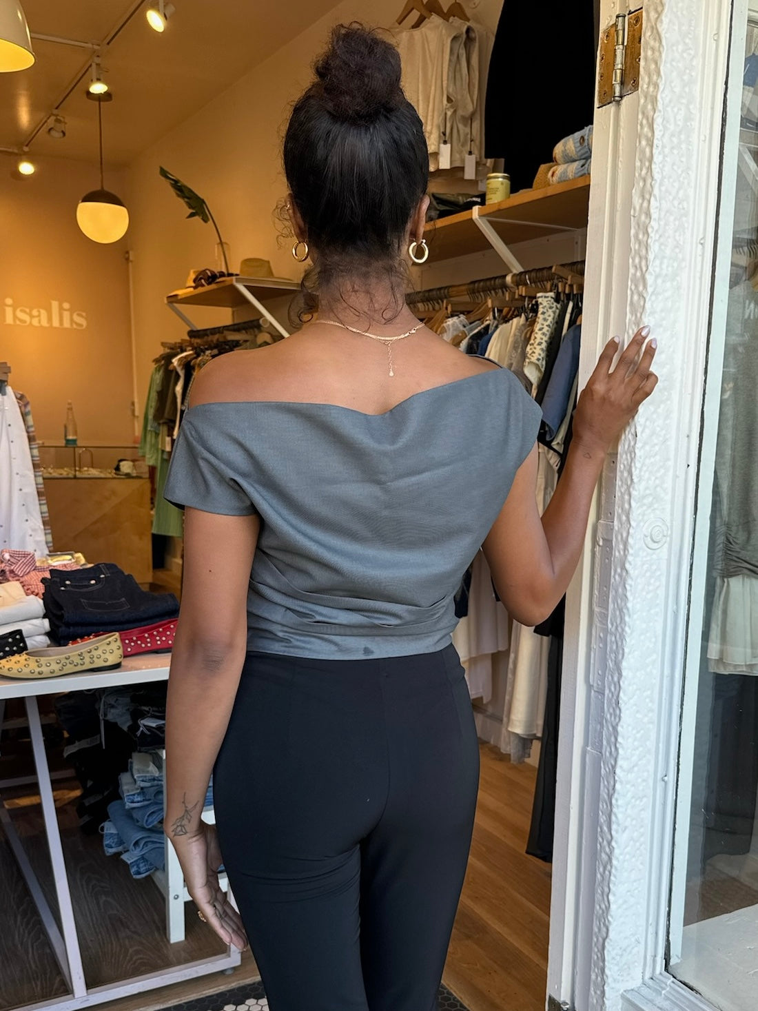 Locust Off-Shoulder Top in Charcoal