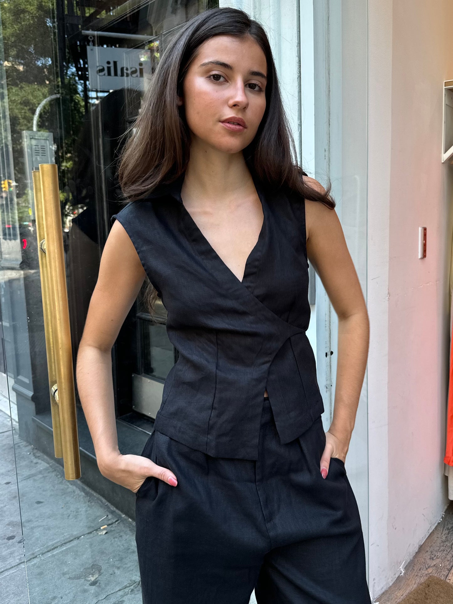 Antibes Sleeveless Wrap Shirt in Black