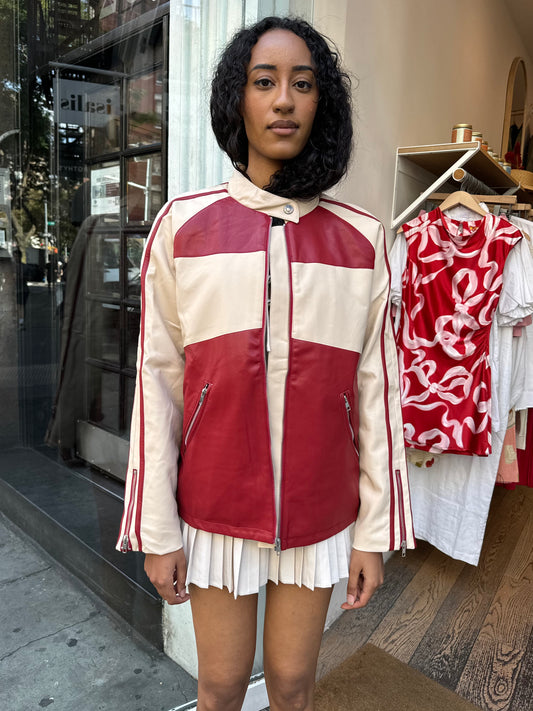 Faye Red and Beige Moto Jacket