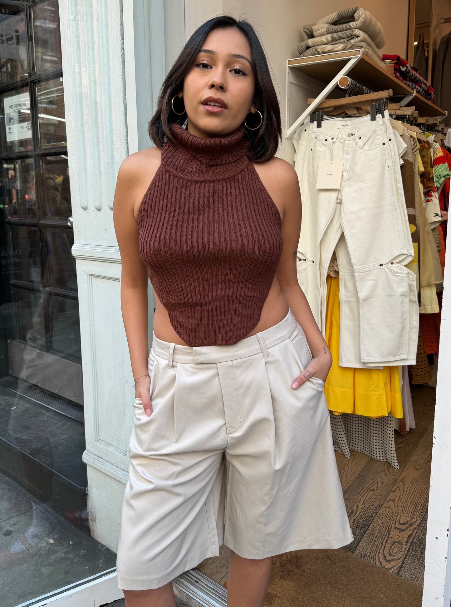 Sutton Turtleneck Crop in Brown