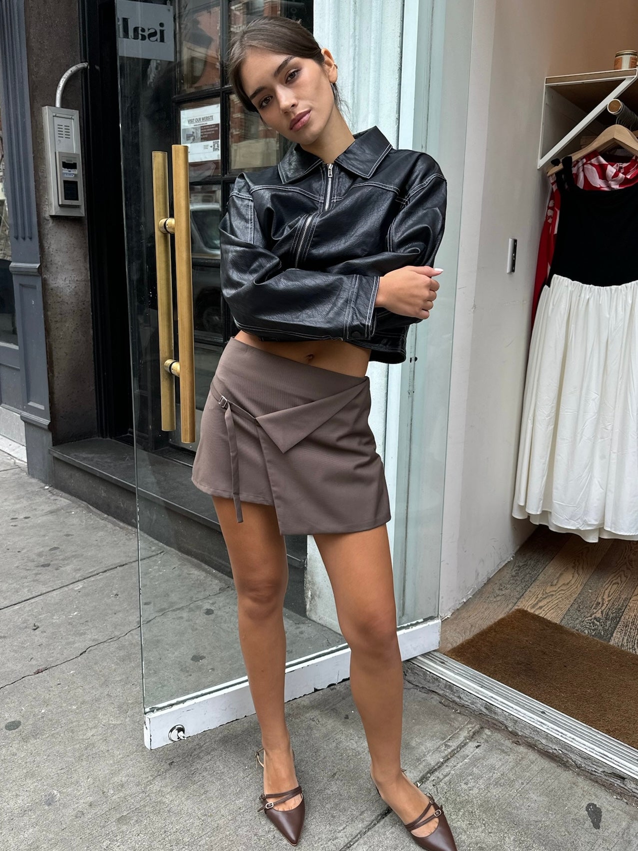 Nora Wrap Mini Skirt in Taupe