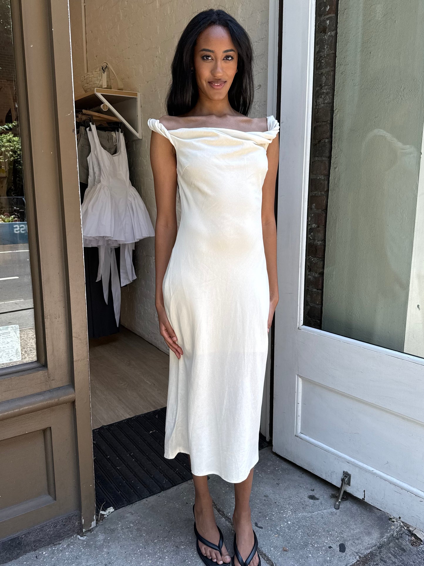 Bernal Twist Midi Dress in Cream