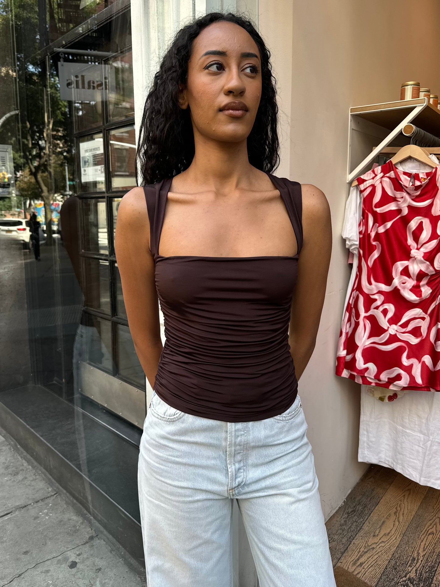 Cleo Ruched Top in Brown