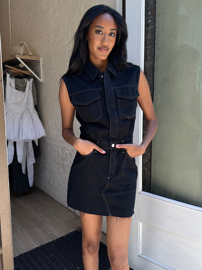 Julia Denim Mini Dress in Noir