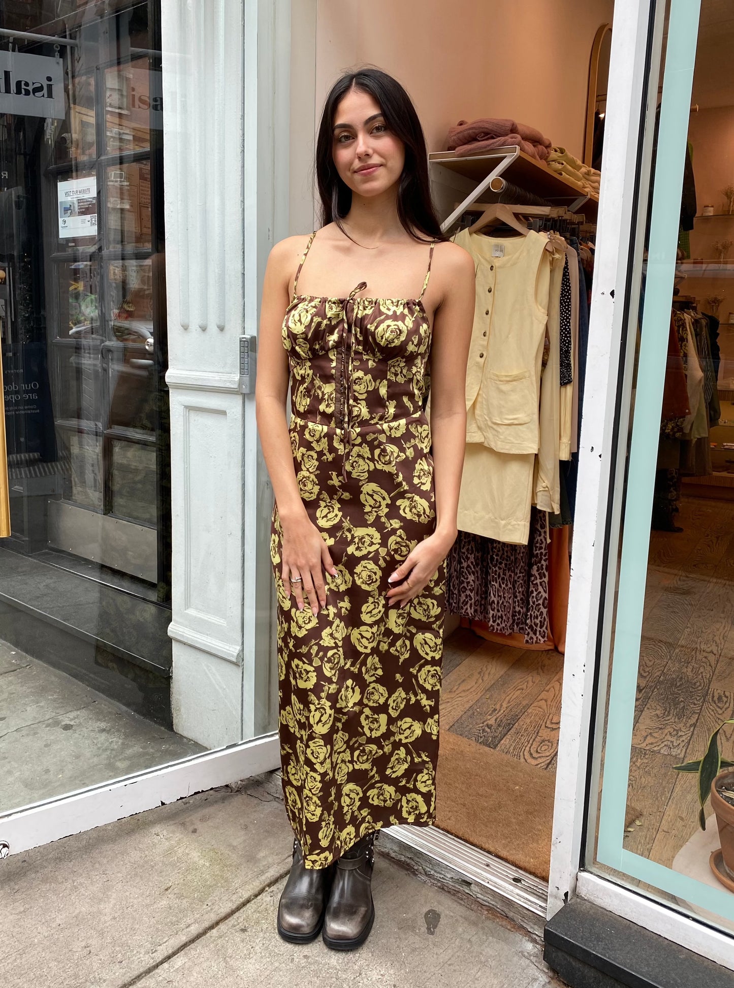 Bellerose Satin Maxi in Envy & Brown Floral