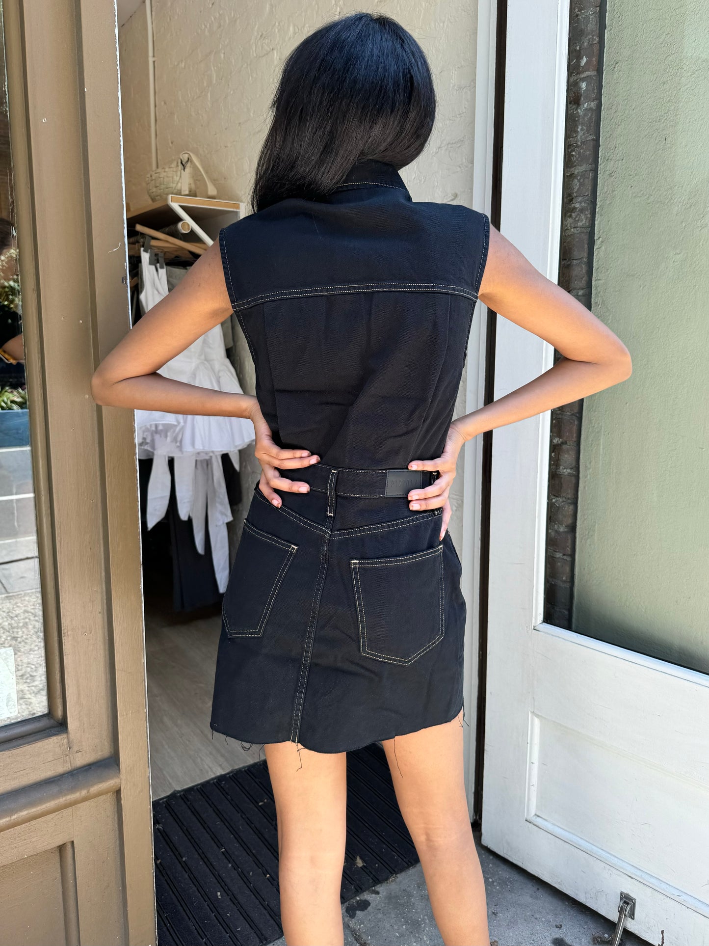 Julia Denim Mini Dress in Noir