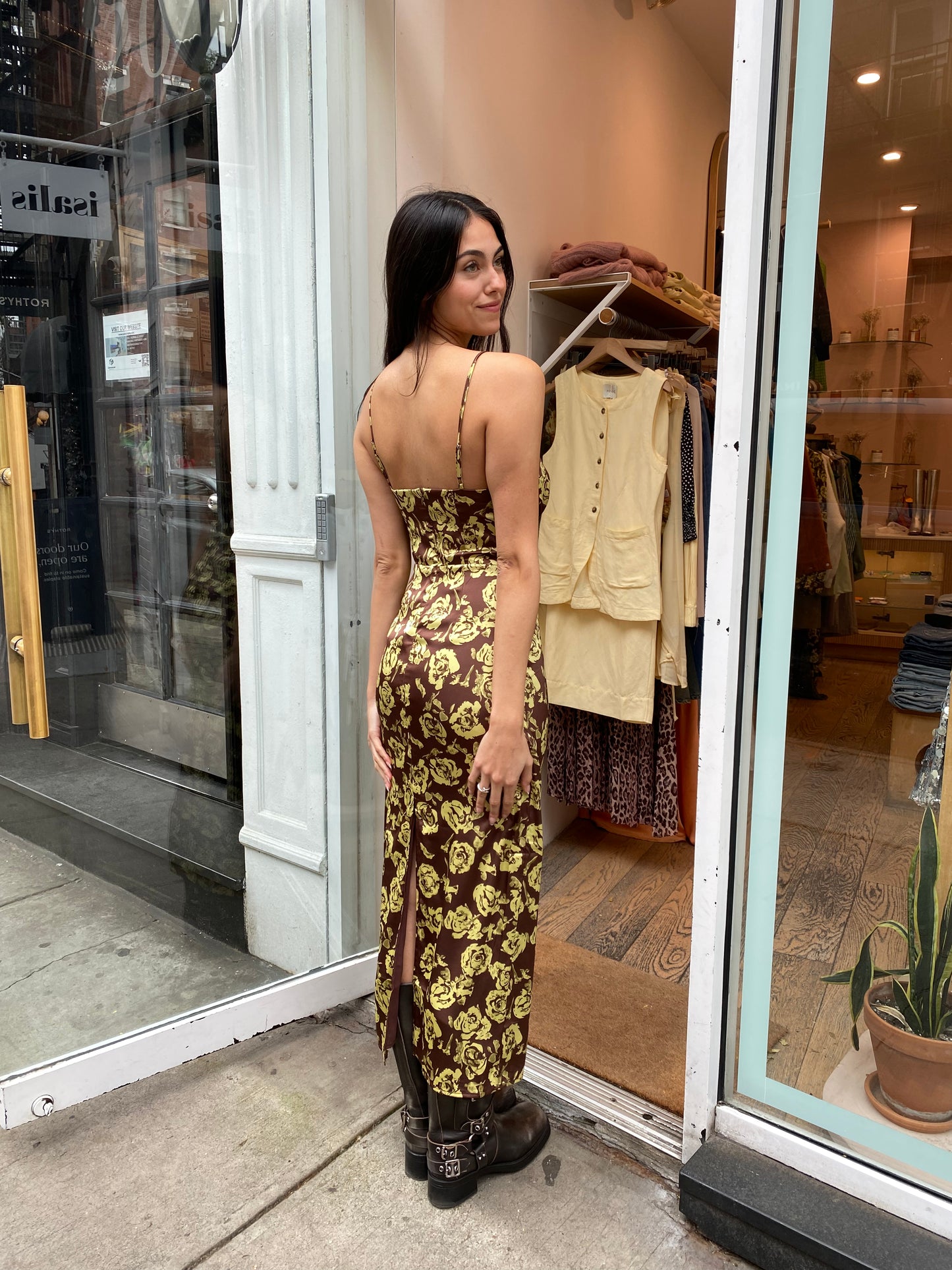 Bellerose Satin Maxi in Envy & Brown Floral