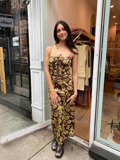 Bellerose Satin Maxi in Envy & Brown Floral