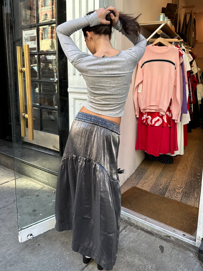 Dempsey Midi Skirt in Grey Glass Satin