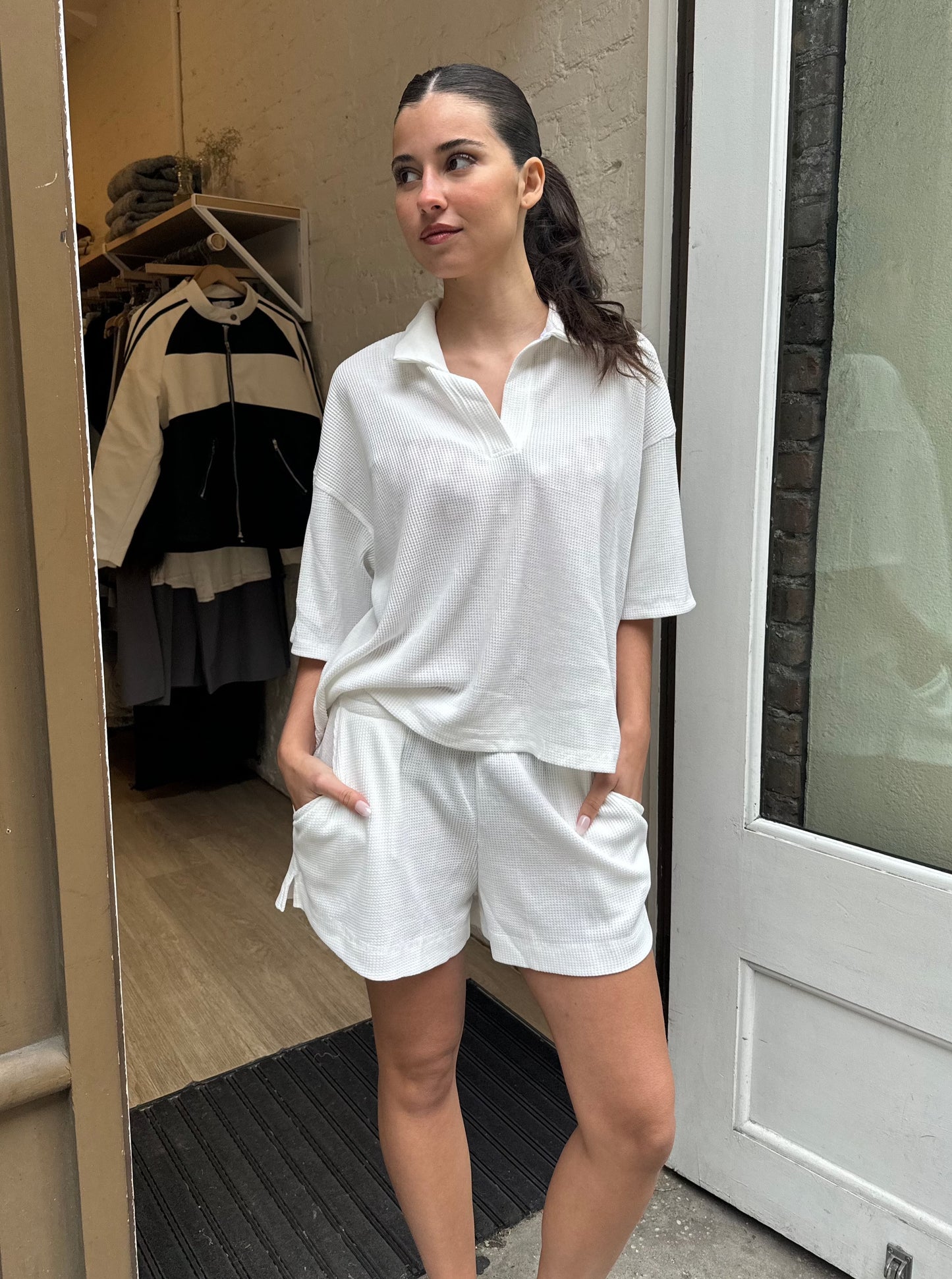 Plaza Waffle Oversized Shirt in Off White