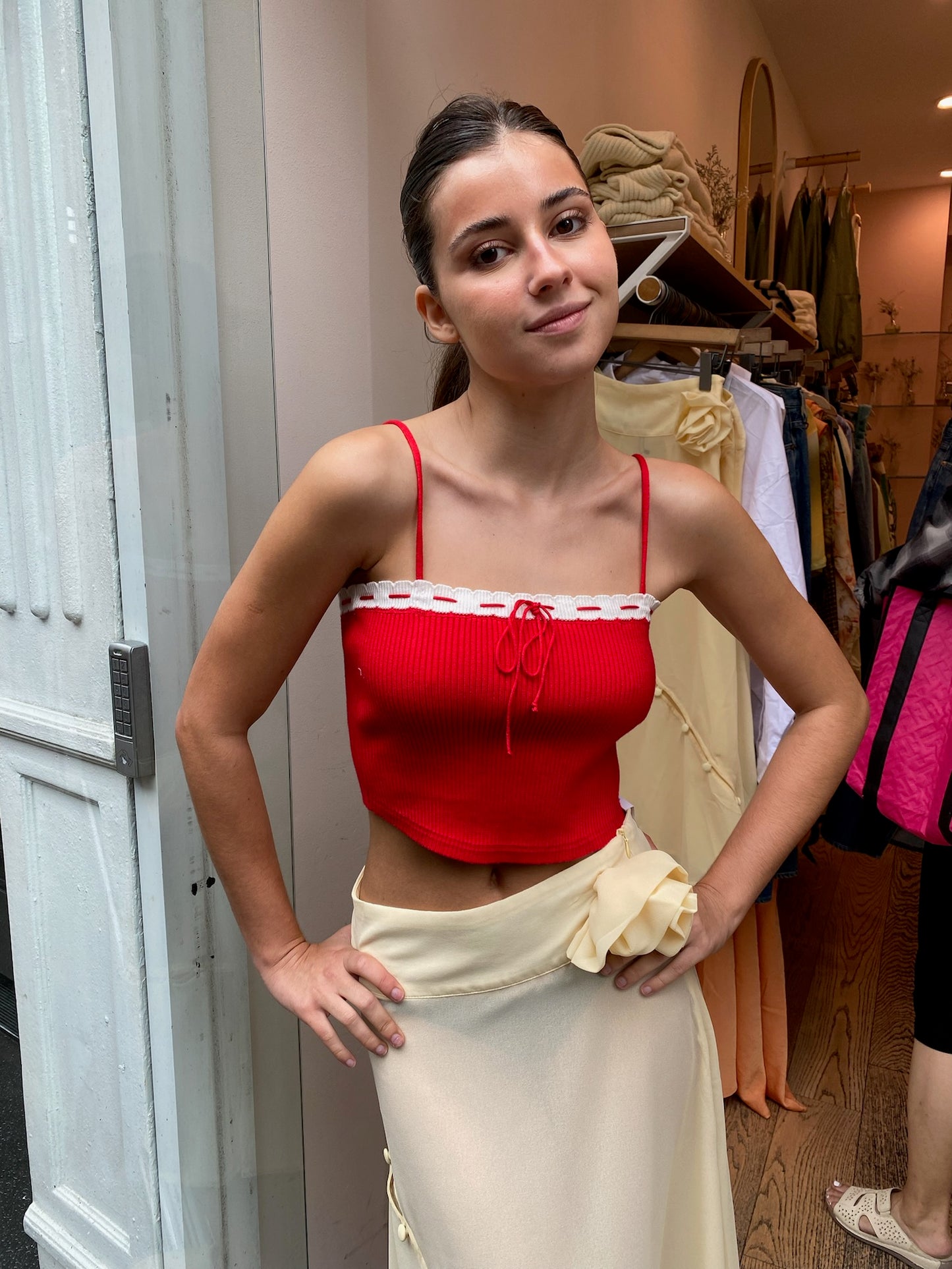 Cherry Knit Top in Red