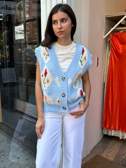 Grandpa Vintage Floral Vest in Sky