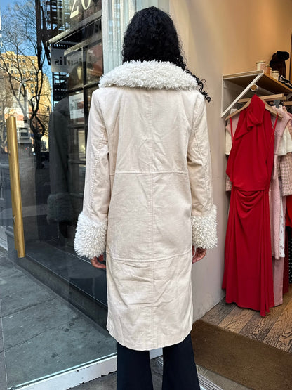 Crystal Faux Fur Coat in Ivory