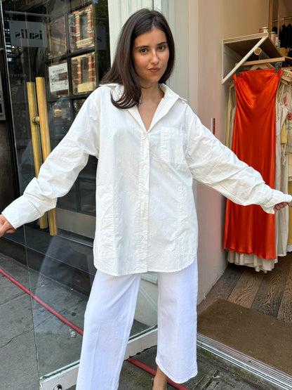 Emery Poplin Button Up Top in White