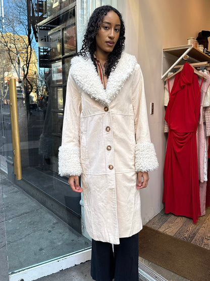 Crystal Faux Fur Coat in Ivory