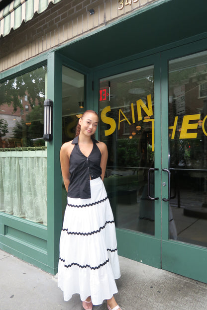 Vixen Stitch Maxi Skirt in White Black