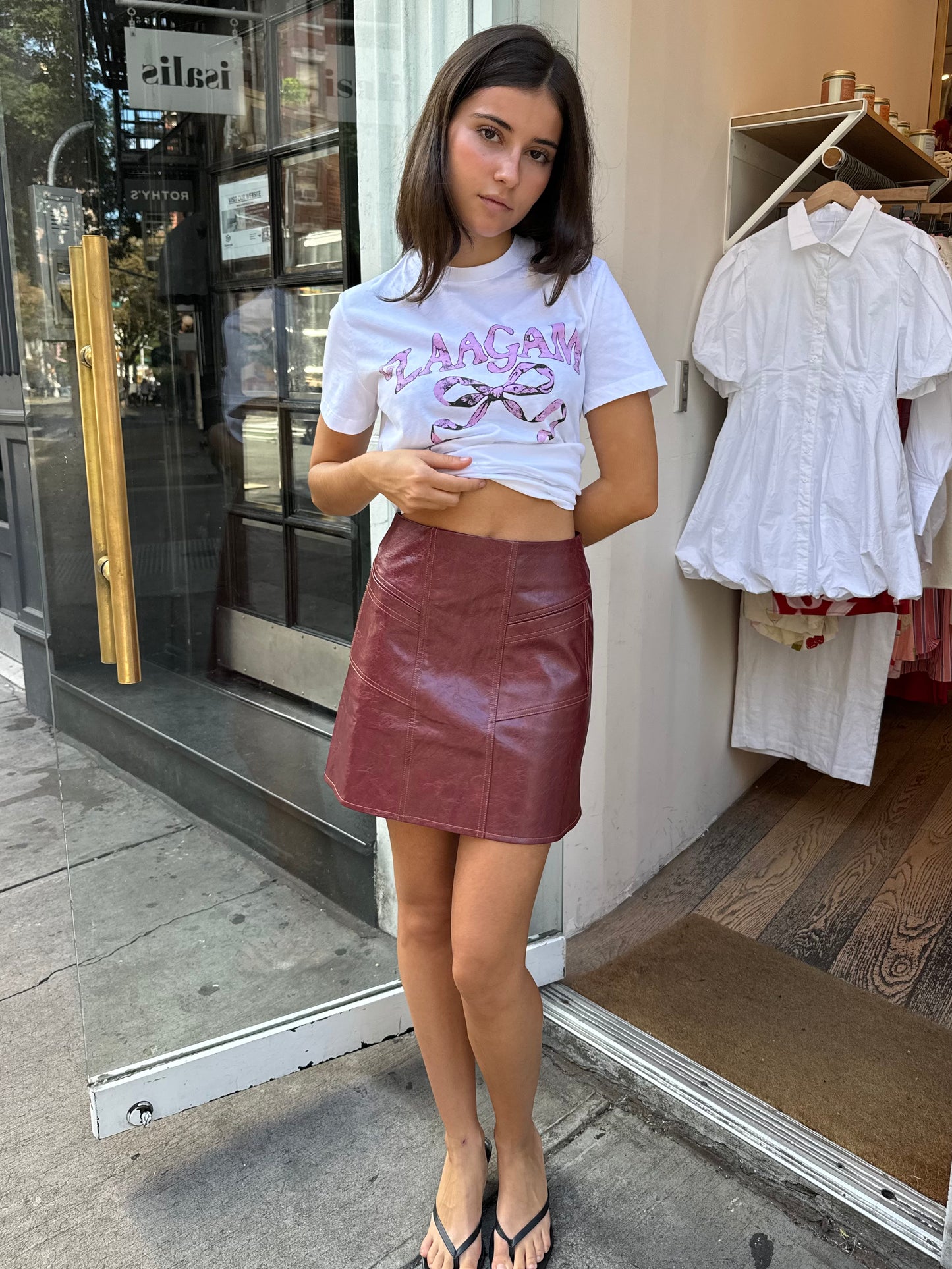 Frankie Faux Leather Skirt in Burgundy