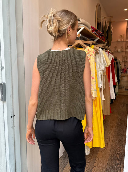 Granny Cotton Sweater Vest in Olive Green