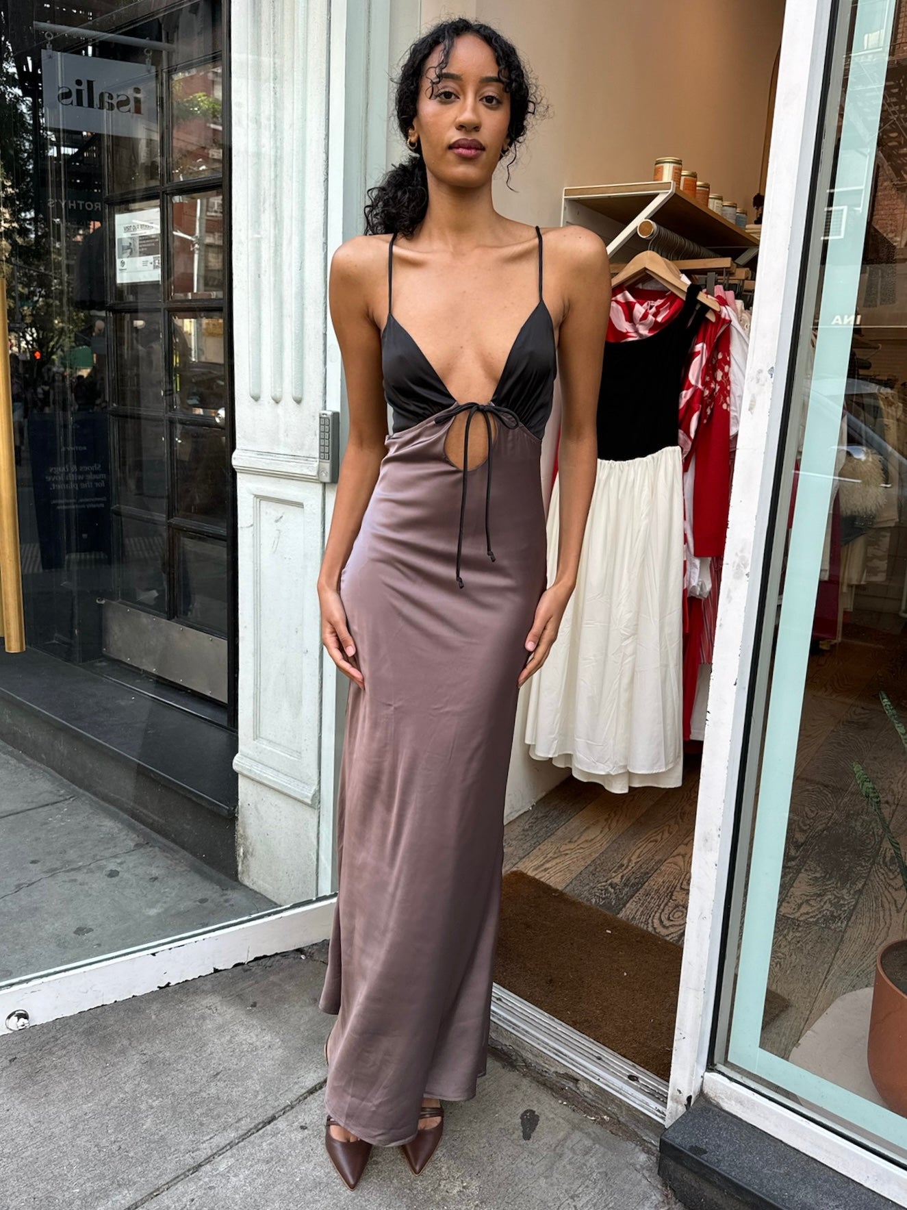 Marilyn Maxi Tie Dress in Brown