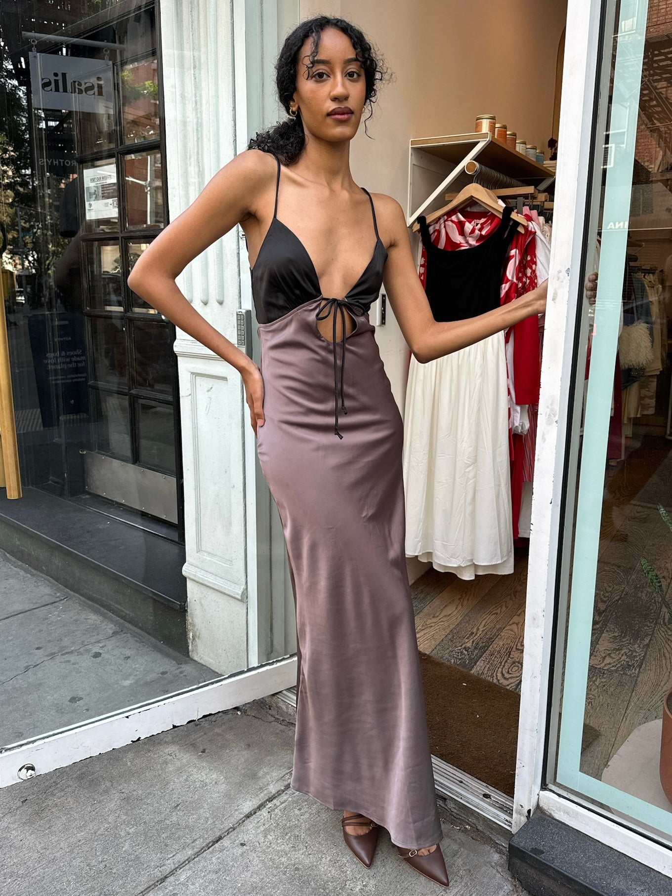 Marilyn Maxi Tie Dress in Brown