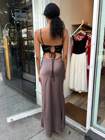 Marilyn Maxi Tie Dress in Brown