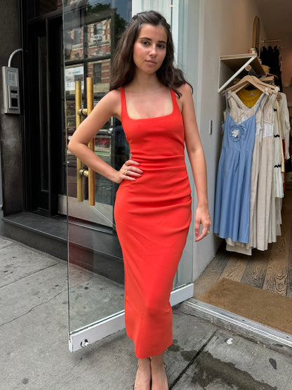 Karina Tuck Midi Dress in Fire Red