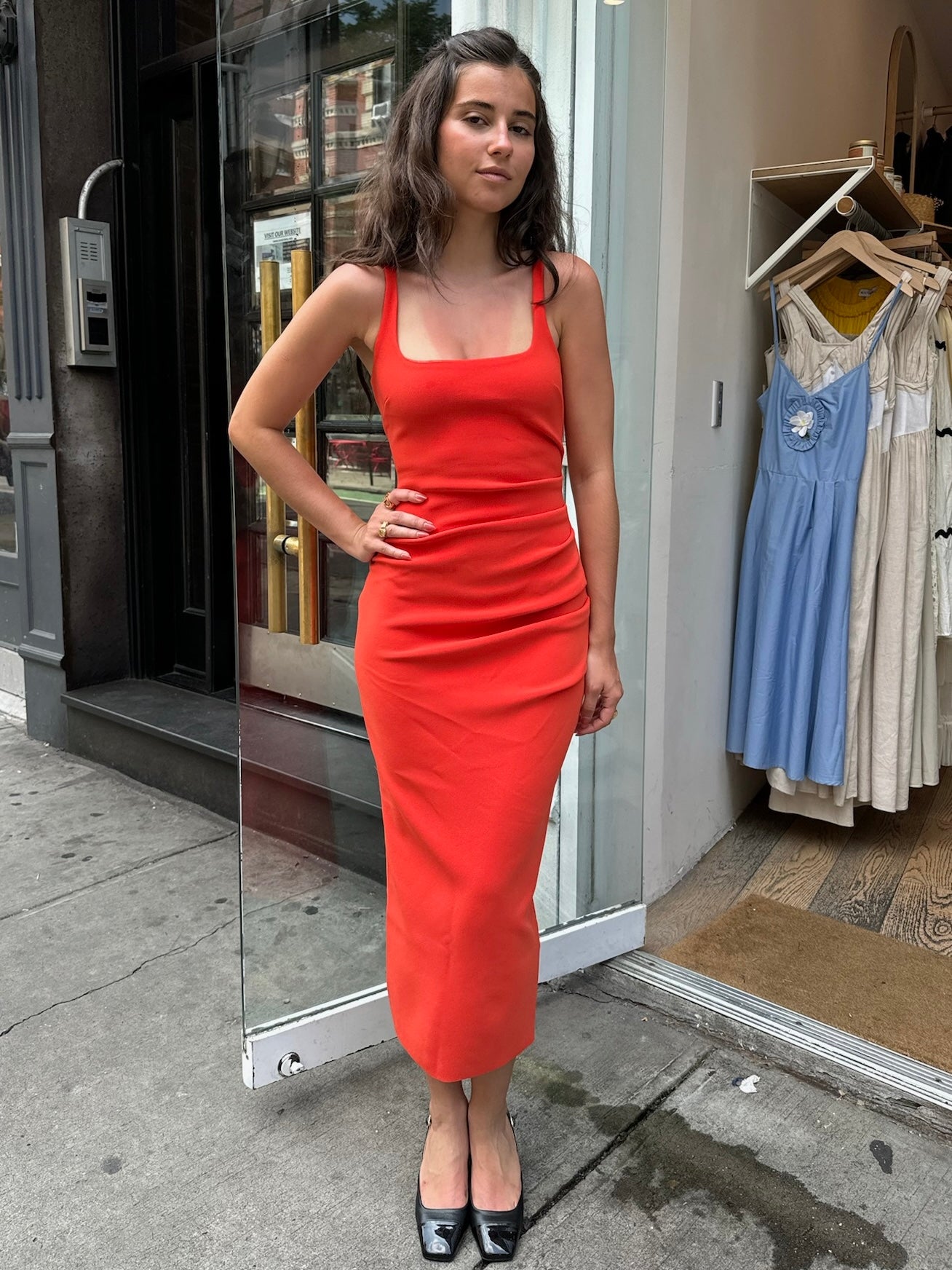 Karina Tuck Midi Dress in Fire Red