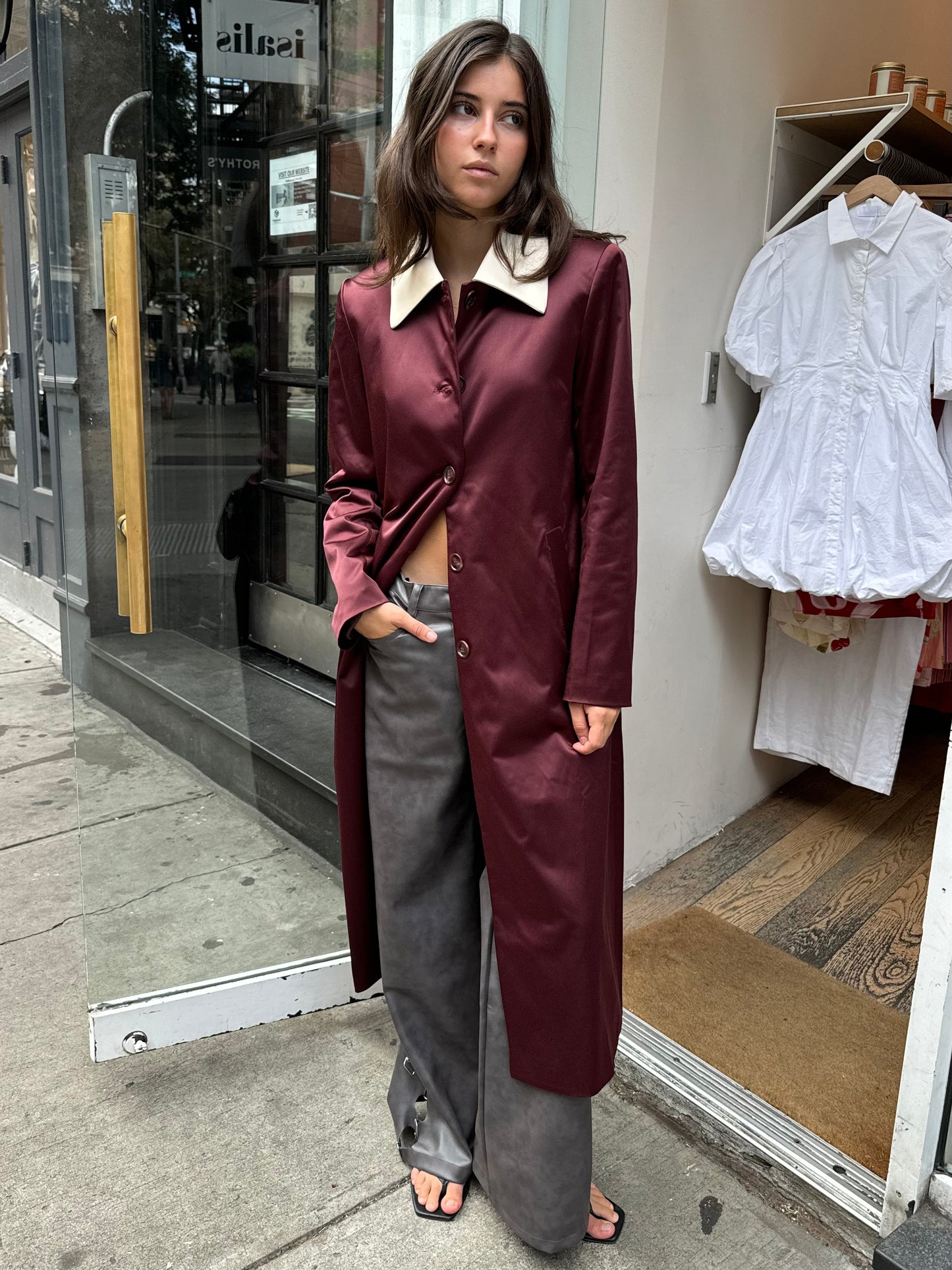 Chelsea Coat in Satin Burgundy