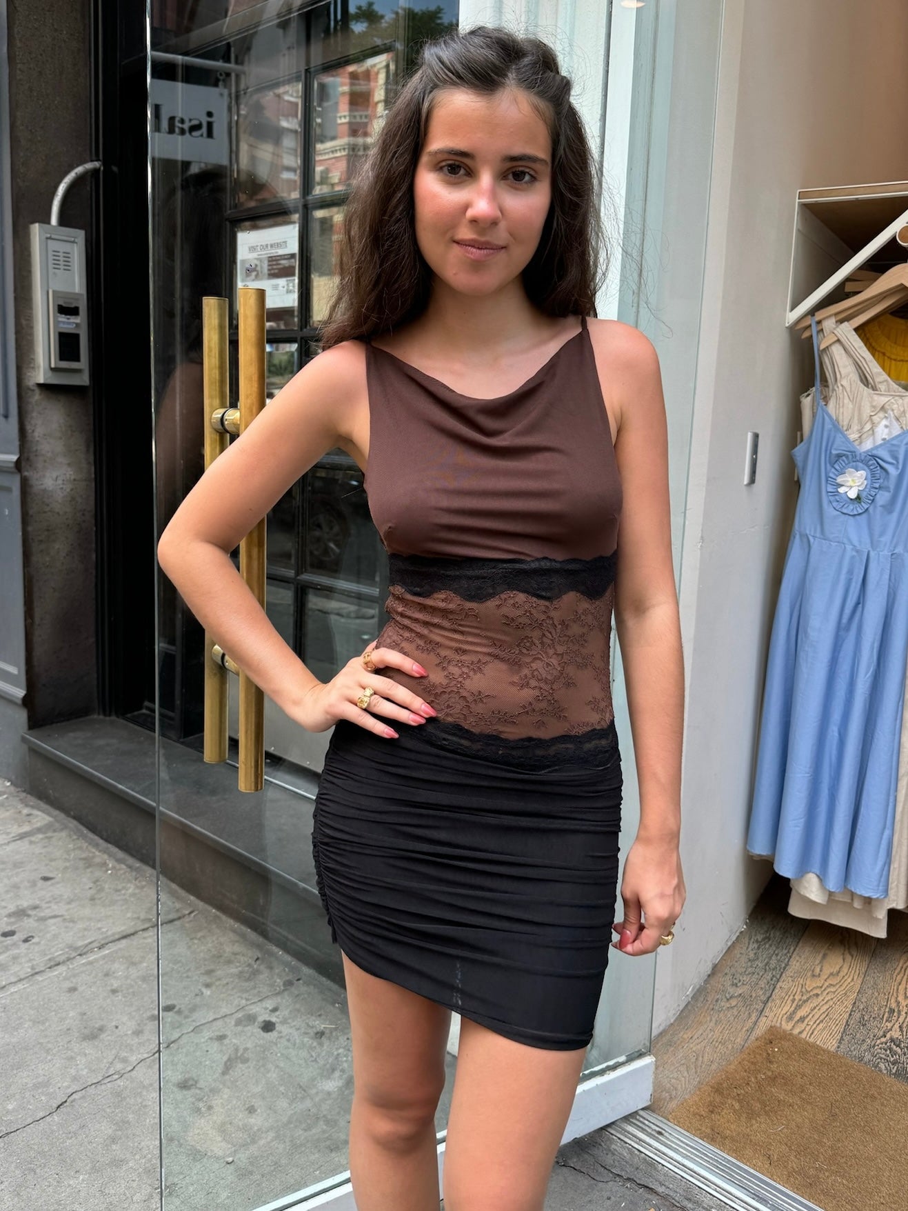 Loani Mini Dress in Chocolate Black