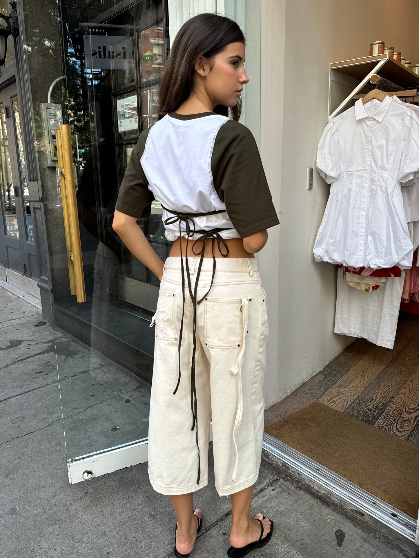 Worn Denim Culotte Shorts in Off White