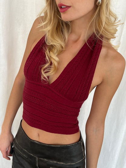 Maui Knit Halter Top in Red