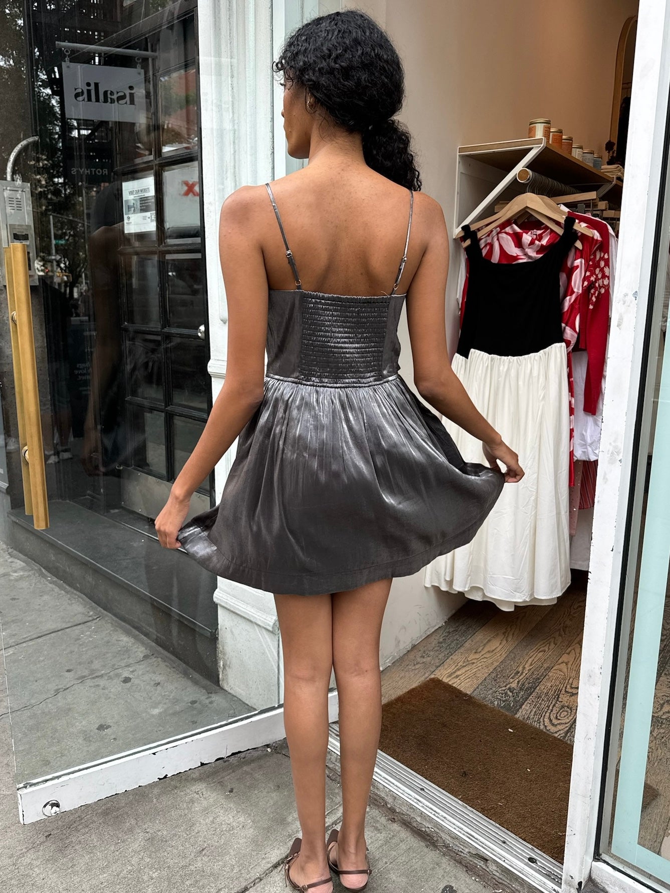 Penelope Mini Dress in Metallic Grey