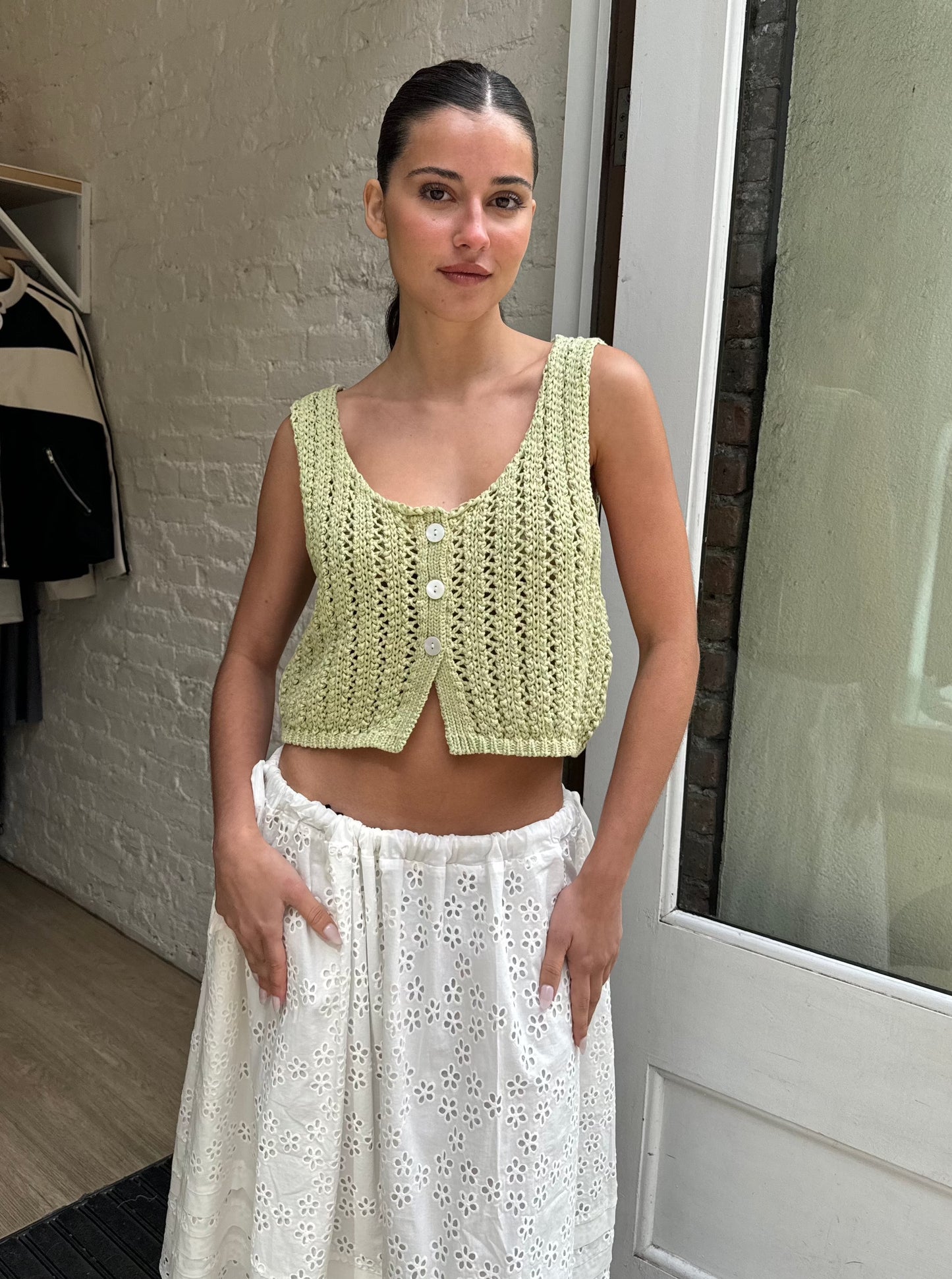 Billie Knit Crop Tank in Sage