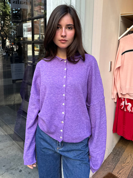 Pisces Button Down Cardigan in Purple