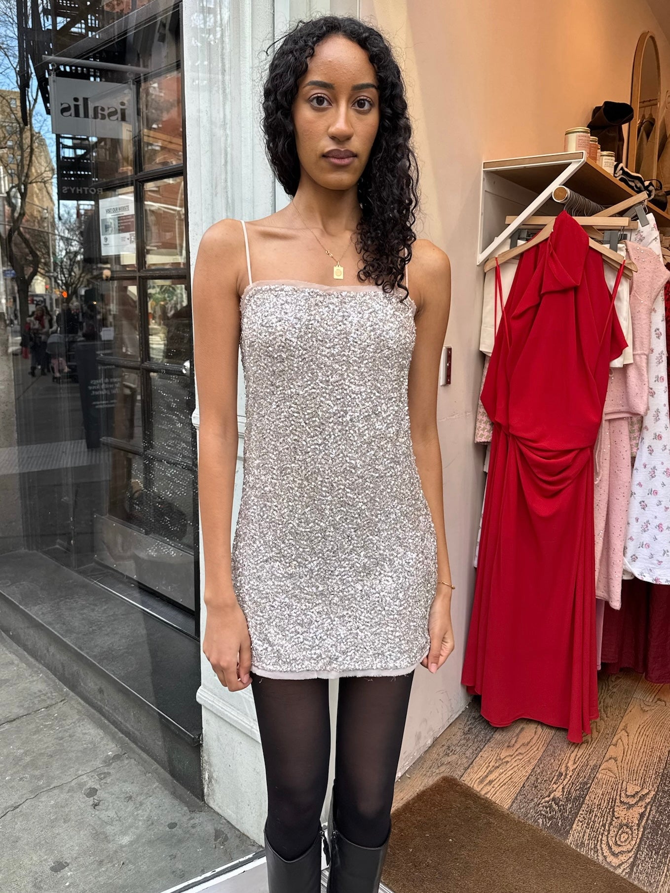 Ria Sequin Mini Dress in Champagne