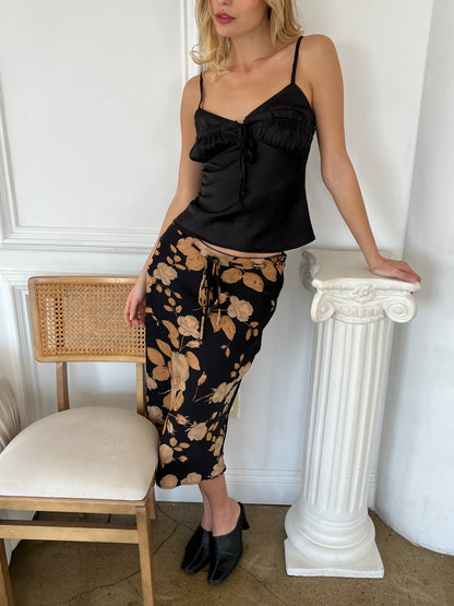 Coco Maxi Skirt in Black Floral